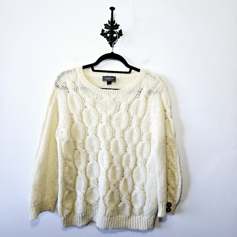 Wooden Ships Mohair Cable Knit Sweater Size M/L Wool Anthropologie